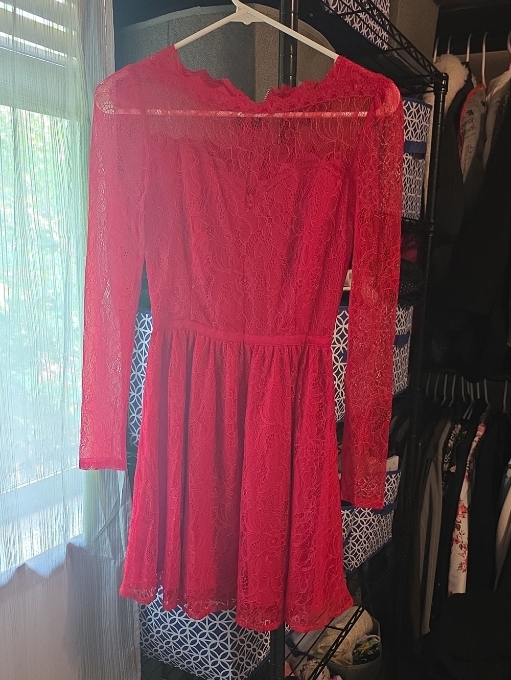 Stylestalker Red Lace Long Sleeve Fit & Flare Dress